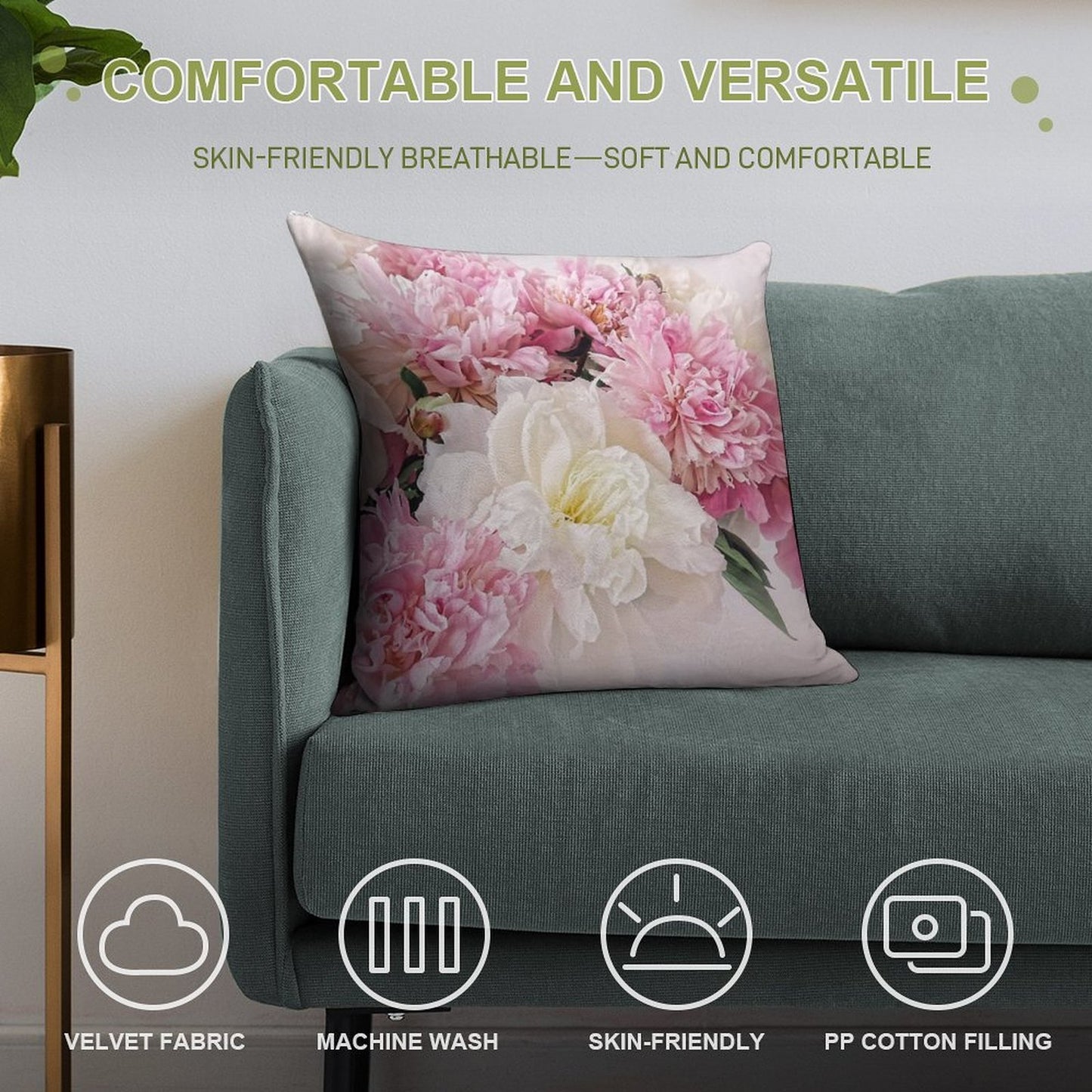 Peonies Soft Skin-Friendly Throw Pillow
