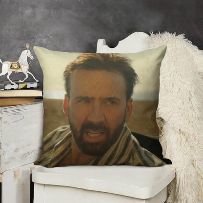 Nic Cage Meme Linen Throw Pillow Cover