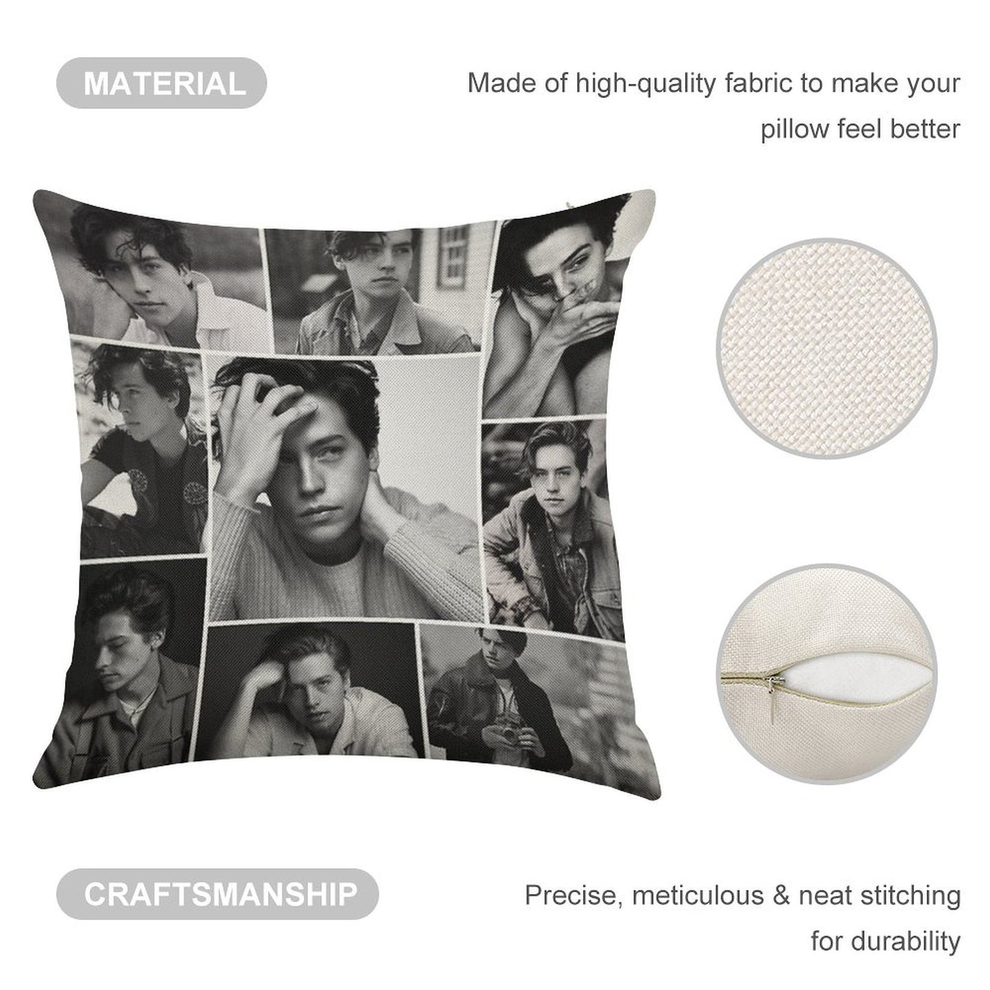 Cole Sprouse Black And White Linen Throw Pillow Cover