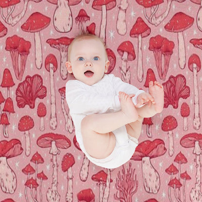 Deadly Mushrooms Red on Pink Throw Blanket