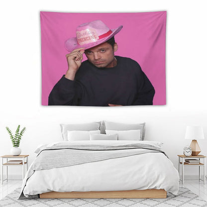 Yes Haw! Sebastian Stan with Pink Birthday Princess Cowboy Hat Tapestry