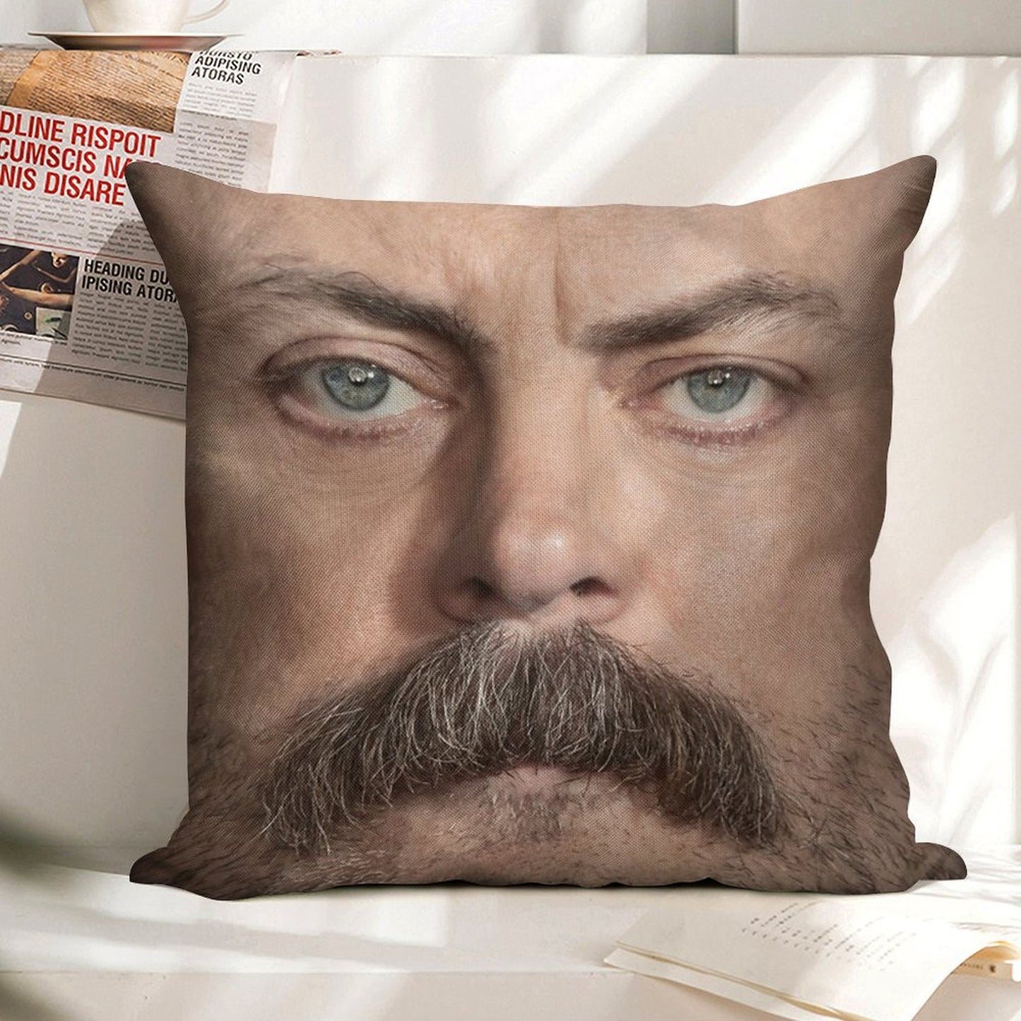 Ron Swanson  Nick Offerman Face Throw Pillow Linen Throw Pillow Cover