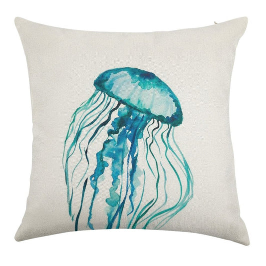 Watercolor Jellyfish Linen Throw Pillow Cover