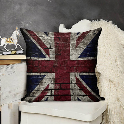 Grunge UK Flag, Great Britain, Punk Style Distressed Wall Linen Throw Pillow Cover