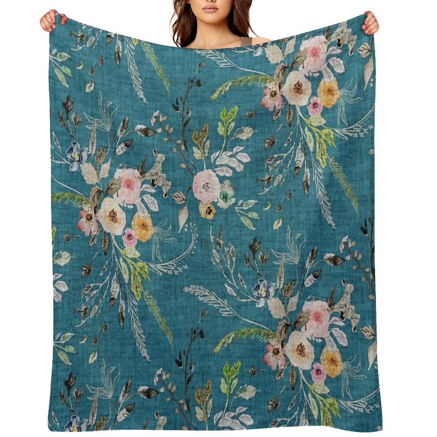 La Boheme Teal Floral Throw Blanket