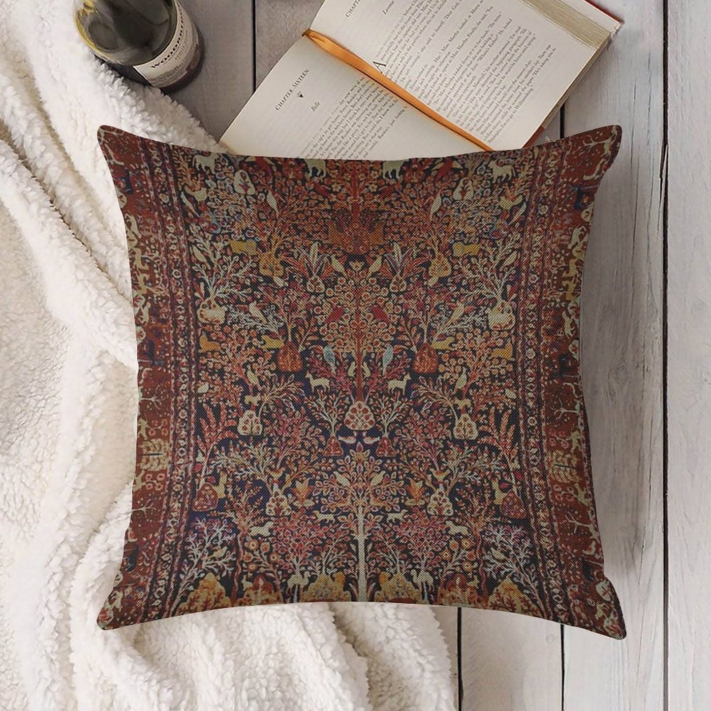 Persian Vintage Antique Carpet Nature Fine Art Linen Throw Pillow Cover