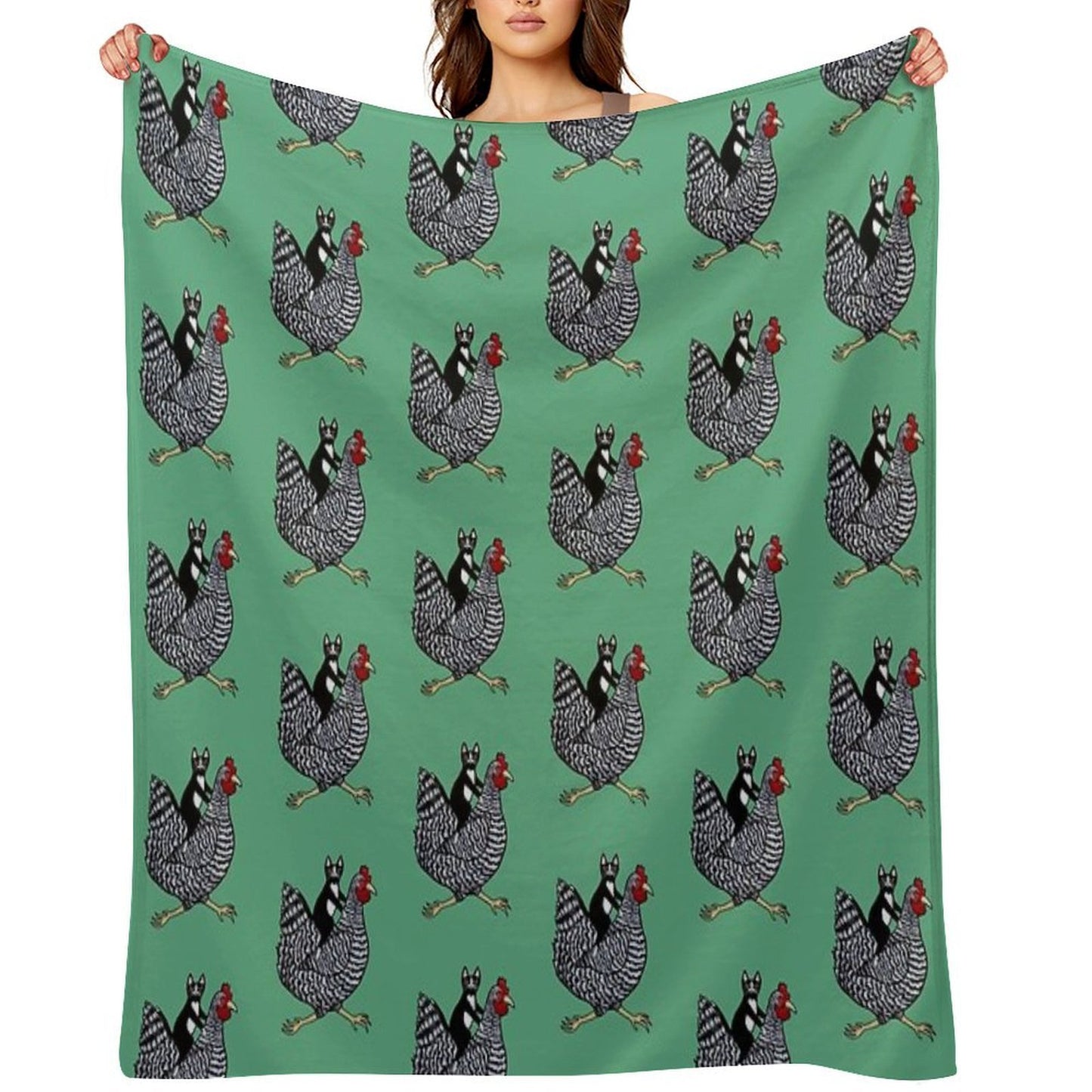 Cat Riding A Chicken Throw Blanket