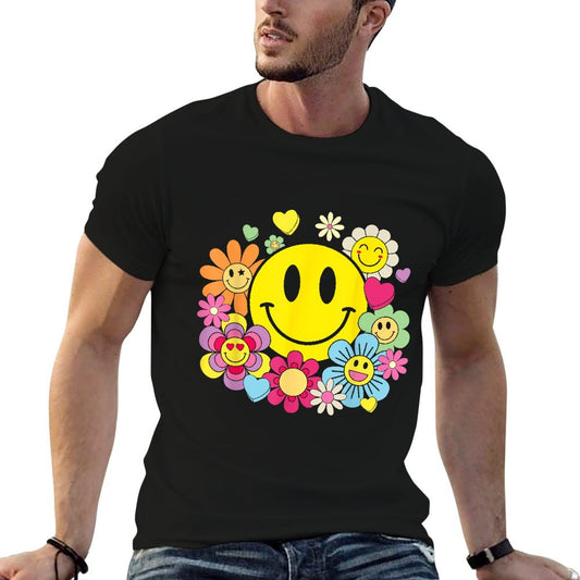 Retro Smile Face Flower Happy Face Flowers Heart Kids Girls T-Shirt