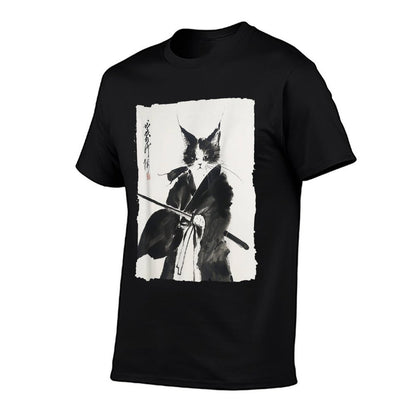 Samurai Cat Vintage Ukiyo-e Warrior Art Graphic Cat Art  Easy-care T-Shirt
