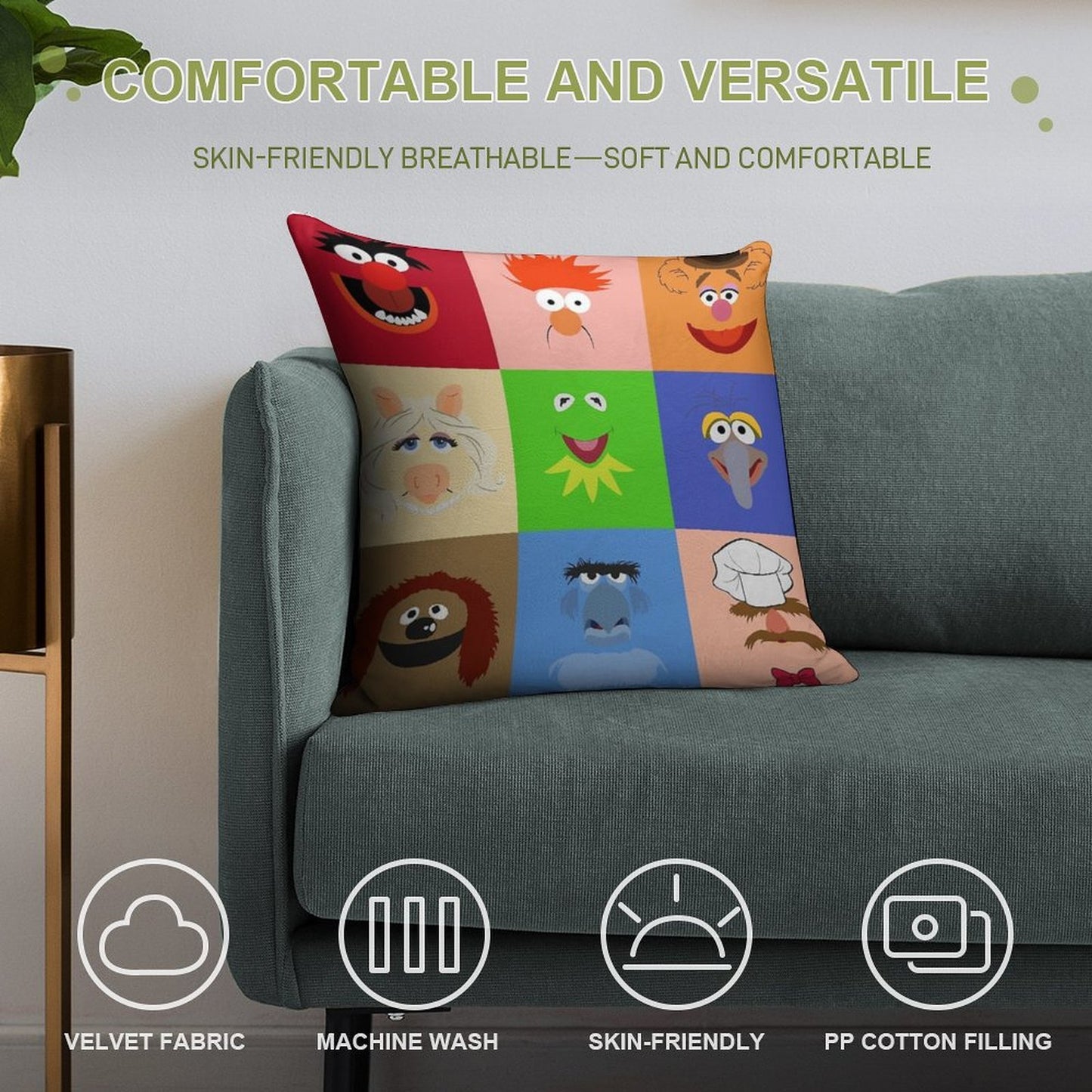 Muppets Soft Fade-Resistant Throw Pillow