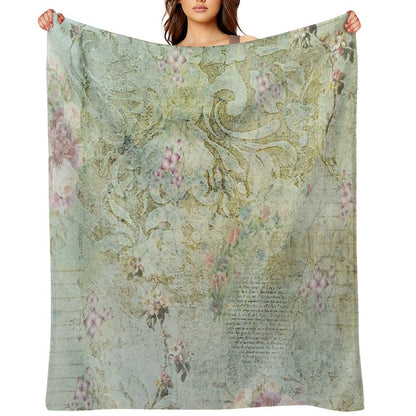 Vintage French Floral Wallpaper Throw Blanket