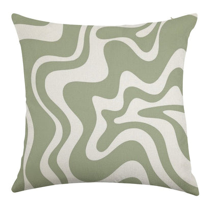 Liquid Swirl Contemporary Abstract Pattern in Sage Green And White Linen Throw Pillow Cover
