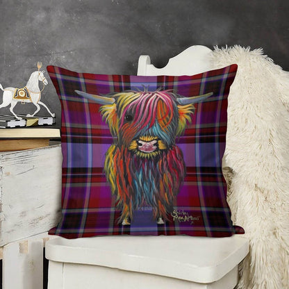 SCoTTiSH HiGHLaND CoW ' TaRTaN BRaVe ONe ' by SHiRLeY MacARTHuR Linen Throw Pillow Cover