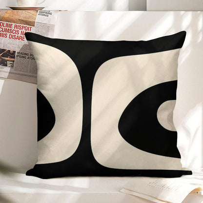 Retro Piquet Mid Century Modern Abstract Pattern 2 in Black And Almond Cream Linen Throw Pillow Cover