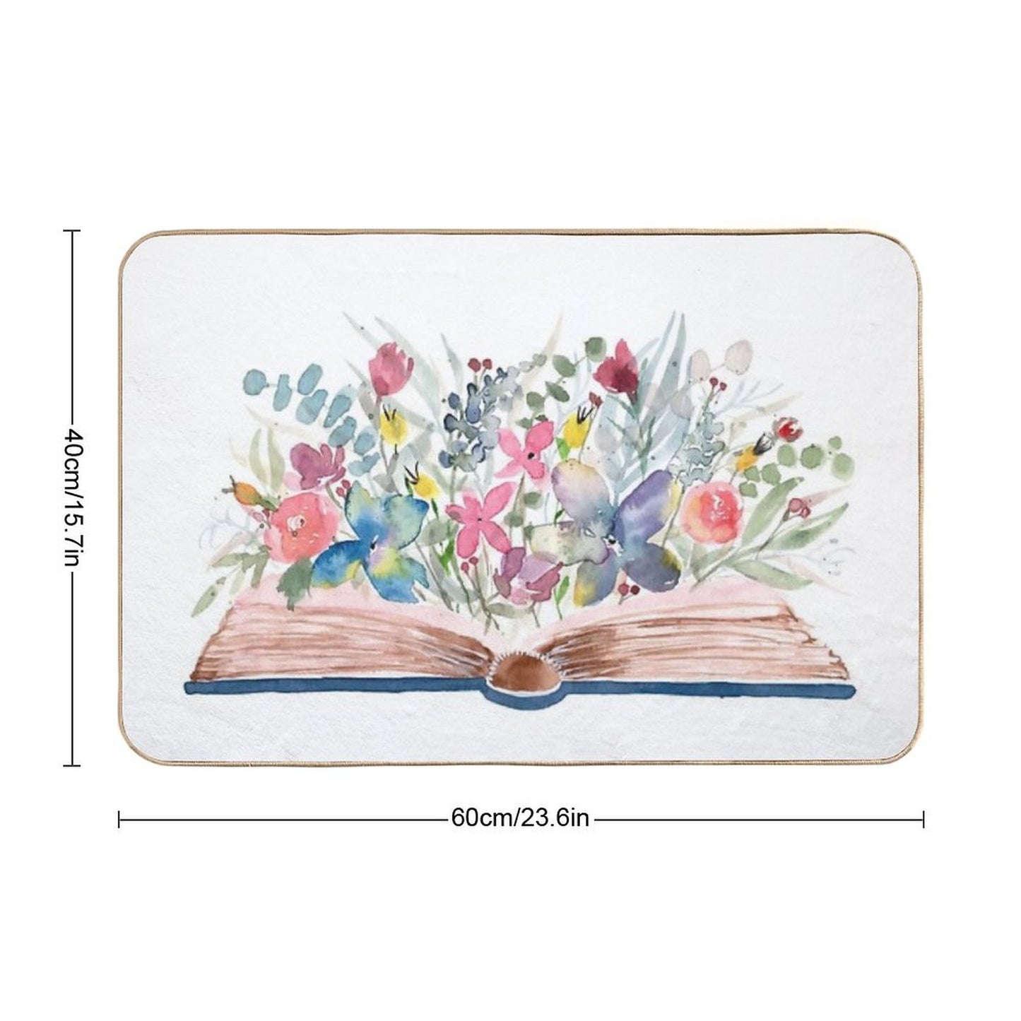 Watercolor Open Book with Florals Bath Mat