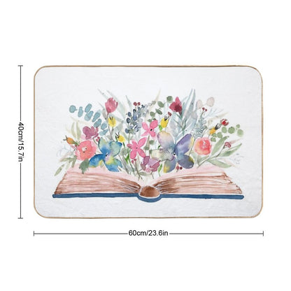 Watercolor Open Book with Florals Bath Mat