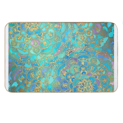 Sapphire & Jade Stained Glass Mandalas Bath Mat