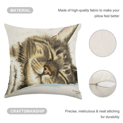 Sleeping Tabby Cat Linen Throw Pillow Cover