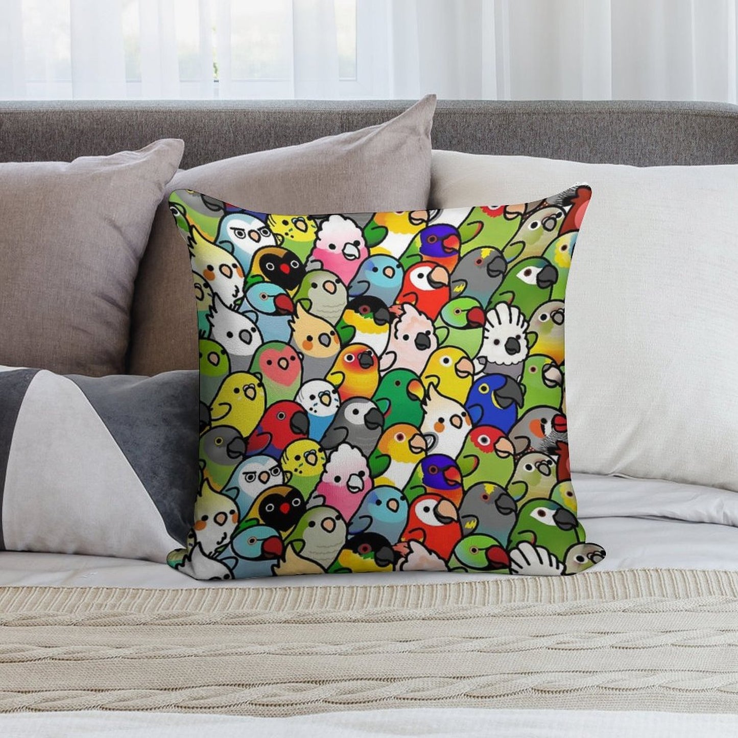 Everybirdy Pattern 2023 Soft Short Plush Fabric Throw Pillow