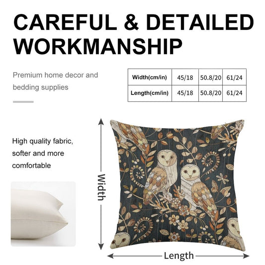 Wooden Wonderland Barn Owl Collage Linen Throw Pillow Cover