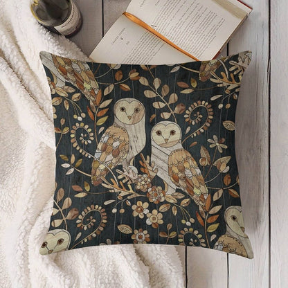 Wooden Wonderland Barn Owl Collage Linen Throw Pillow Cover