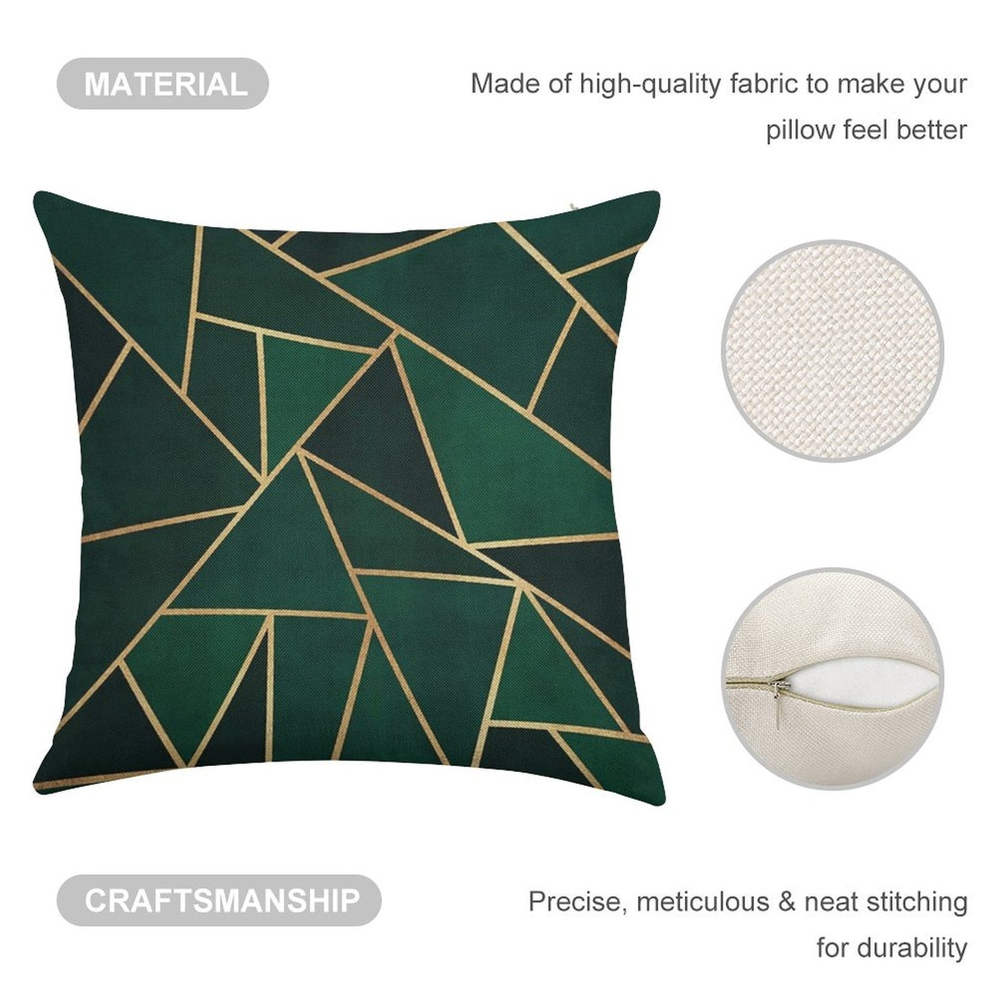 Green & Gold Pattern Linen Throw Pillow Cover