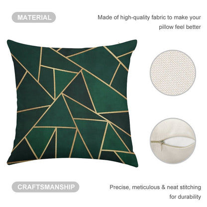 Green & Gold Pattern Linen Throw Pillow Cover
