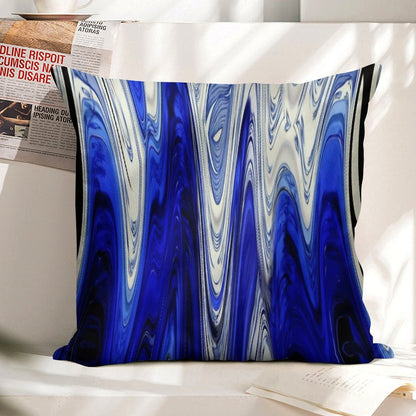 Zigzag Cobalt Blue Linen Throw Pillow Cover