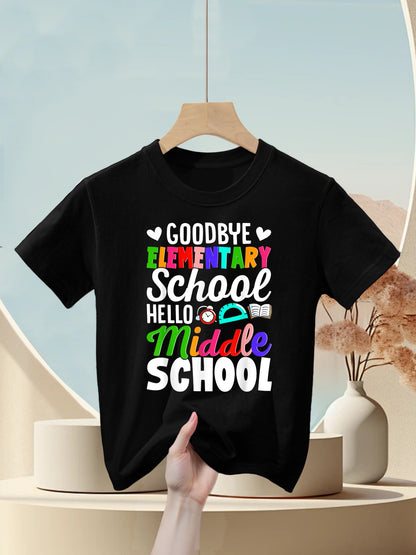 Graduation Middle School Goodbye Elementary Hello Middle Kids T-Shirt