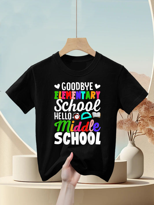 Graduation Middle School Goodbye Elementary Hello Middle Kids T-Shirt