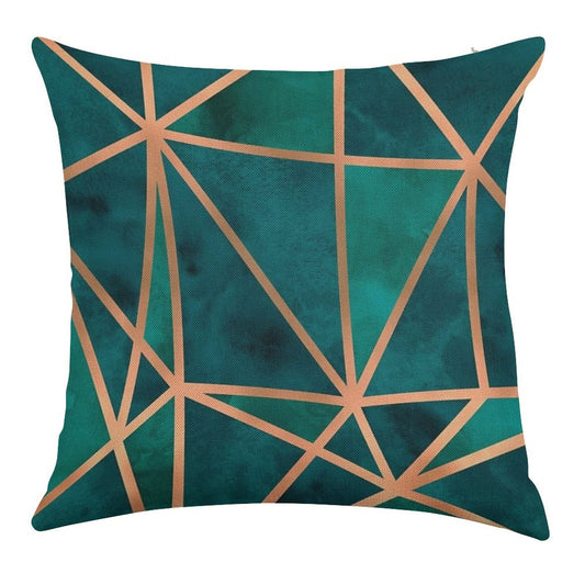 Copper And Emerald Geometric Design Linen Throw Pillow Cover