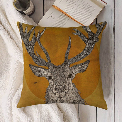Wild Stag's Head Linen Throw Pillow Cover