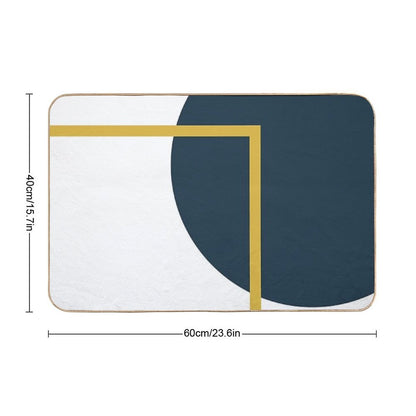 Abstract Geometric Minimalist Navy Blue, Light Mustard Yellow, And White Bath Mat