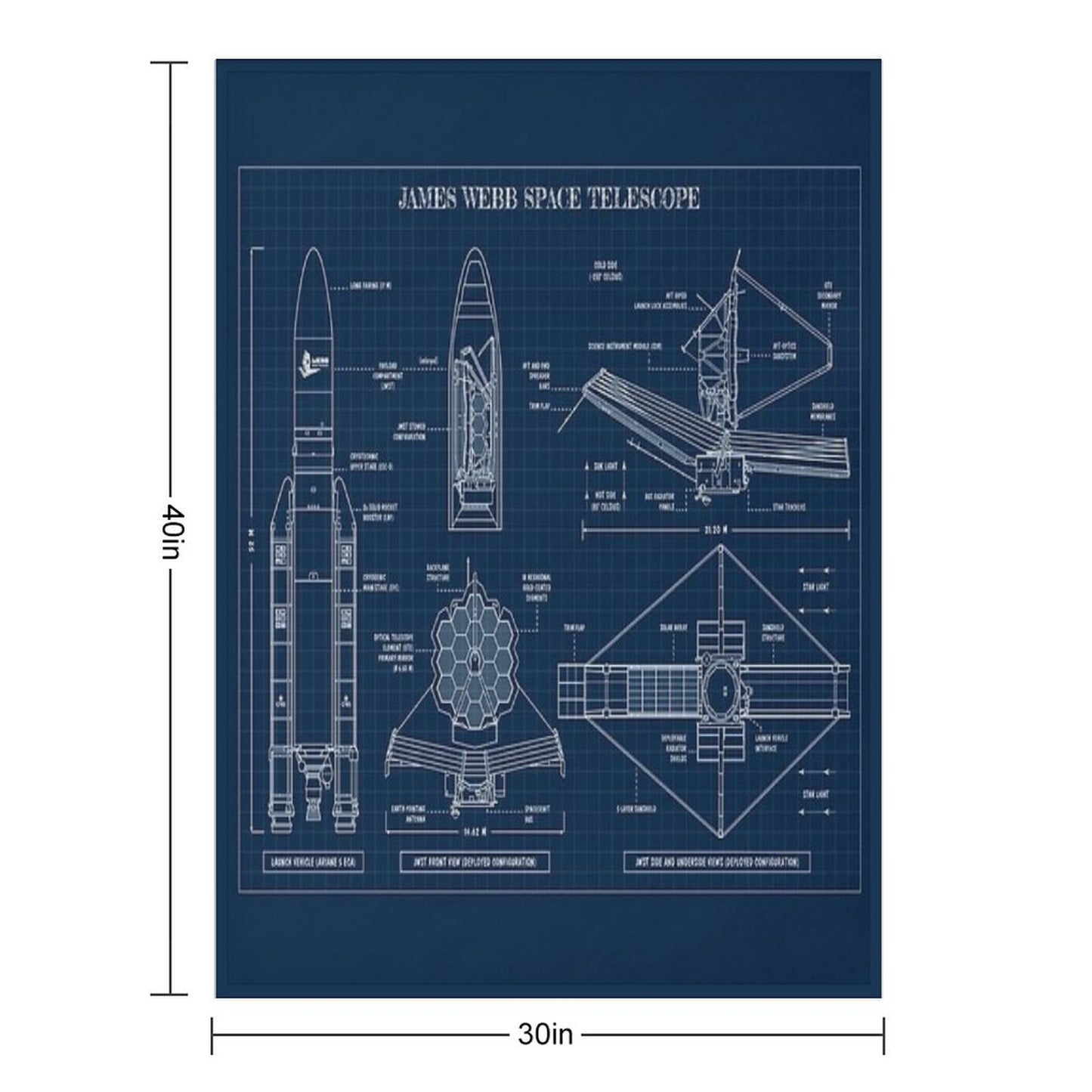 James Webb Space Telescope (Navy Blueprint) Throw Blanket