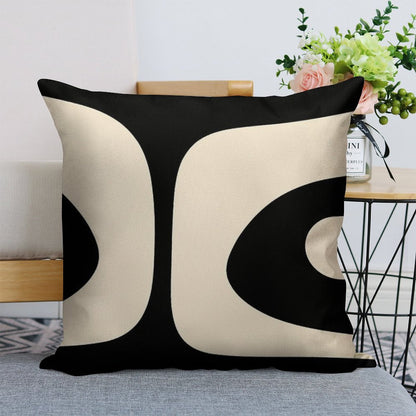 Retro Piquet Mid Century Modern Abstract Pattern 2 in Black And Almond Cream Linen Throw Pillow Cover