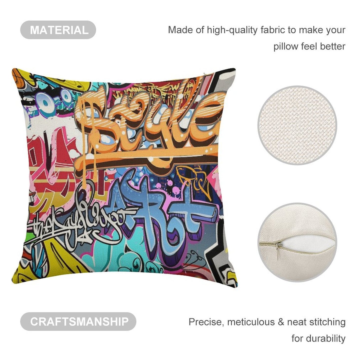 Graffiti Linen Throw Pillow Cover