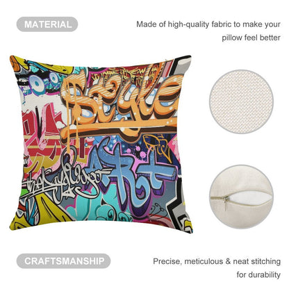 Graffiti Linen Throw Pillow Cover