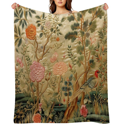 Silk Floral Birds Carpet Throw Blanket