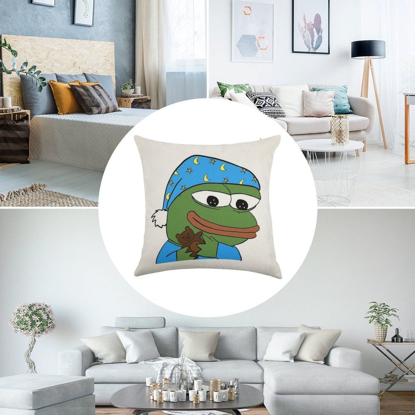 Bedtime Pepe - Sleepo Peepo Linen Throw Pillow Cover