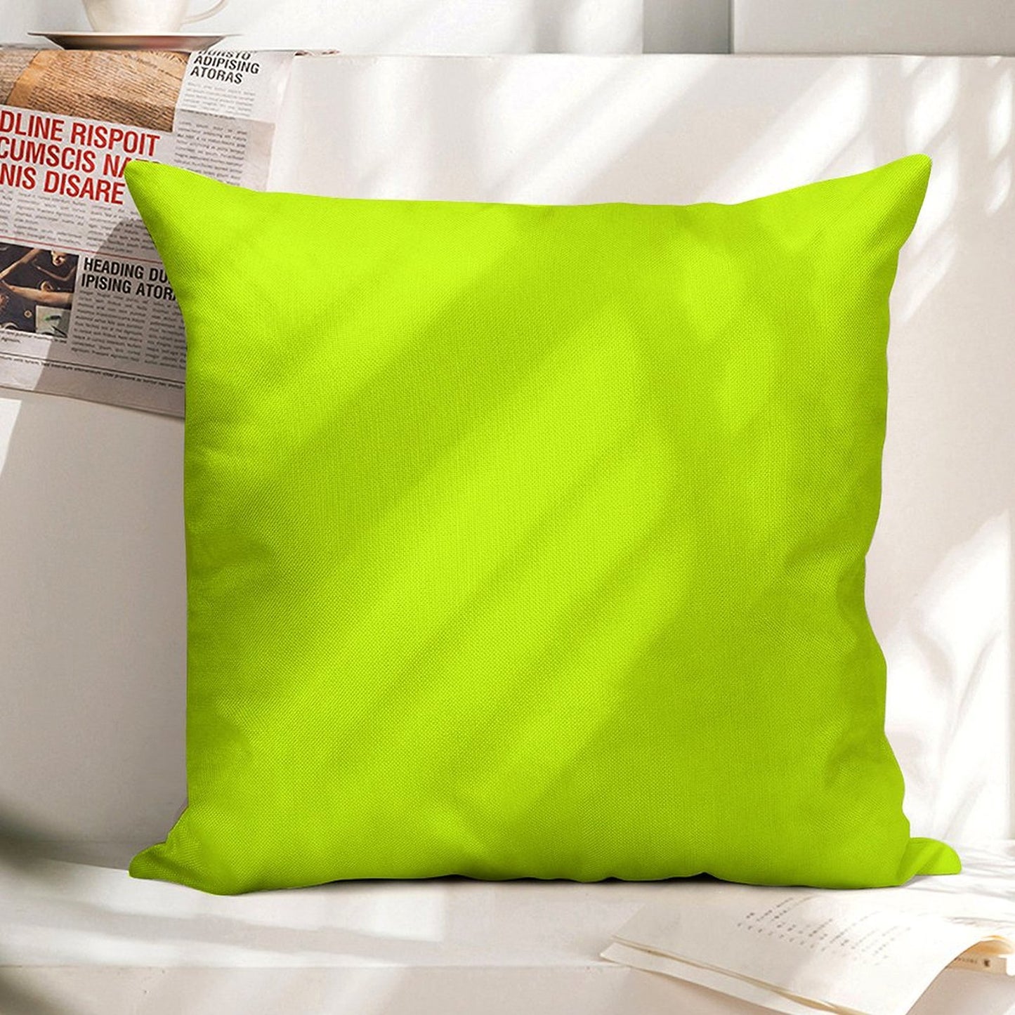 Bright Green Lime Neon Color Linen Throw Pillow Cover