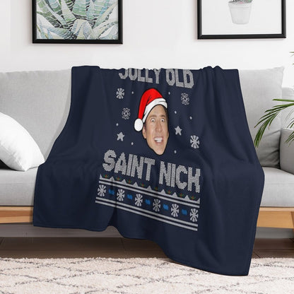 Jolly Old Saint Nick Nicolas Cage Christmas Throw Blanket