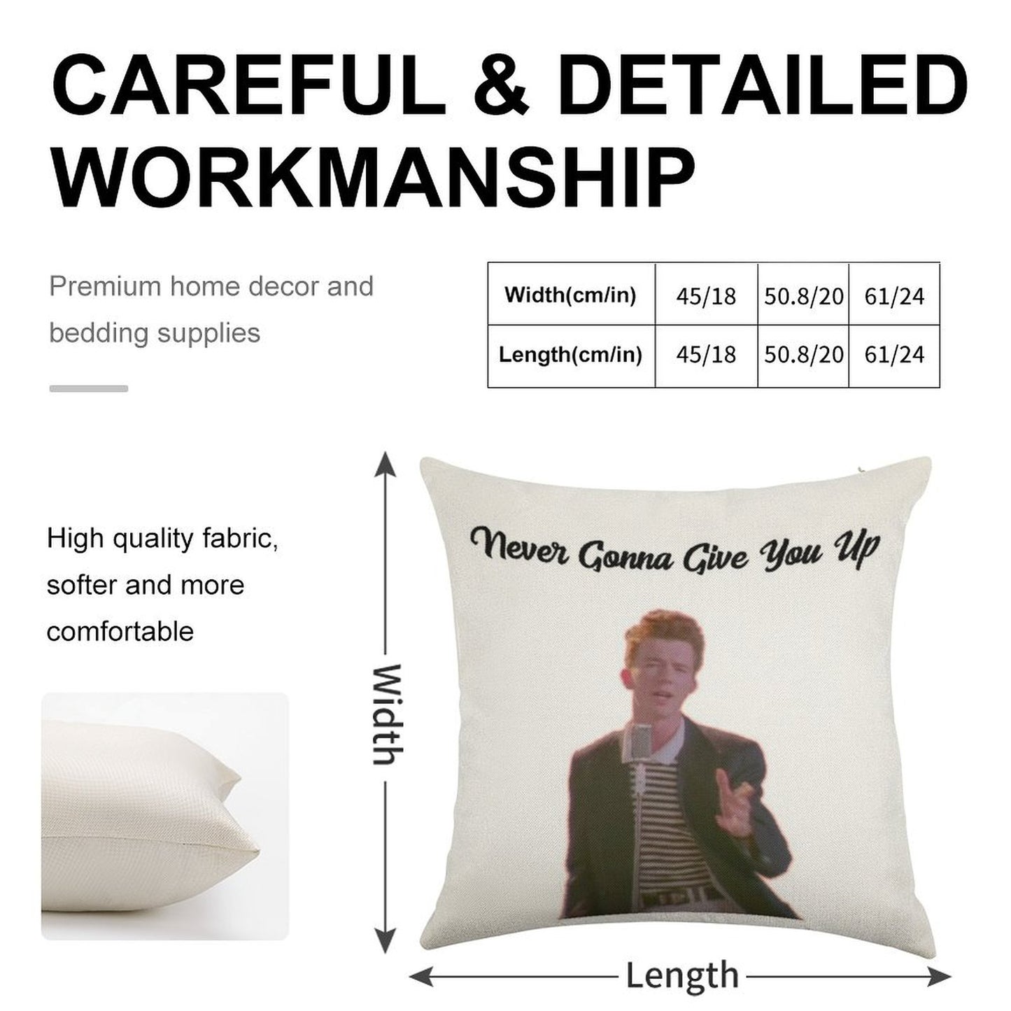 Rick Astley Never Gonna Give You Up Linen Throw Pillow Cover