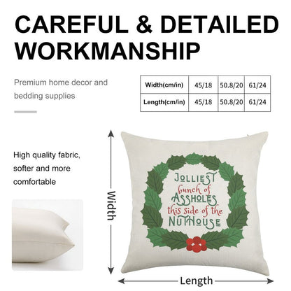 Jolliest Bunch of A-holes This Side of The Nuthouse - National Lampoon's Christmas Vacation in Wreath Linen Throw Pillow Cover
