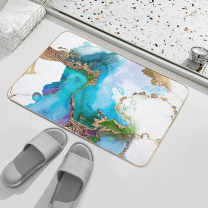 Abstract Faux Marble Mermaid Gemstone With Gold Glitter Bath Mat