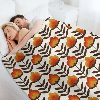 Boogie - Retro Florals Minimal Trendy 70s Style Throwback Flower Pattern Throw Blanket