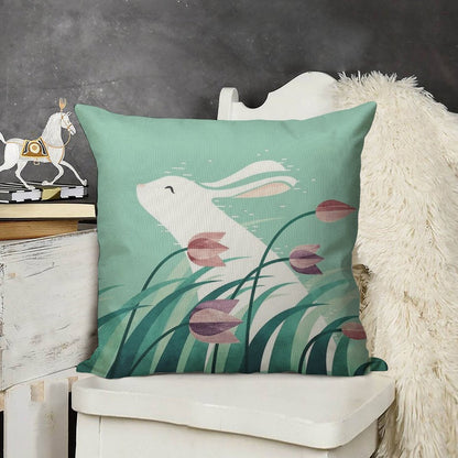 Rabbit, Resting Linen Throw Pillow Cover