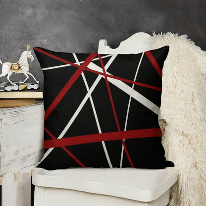 Red And White Strips Against A Black Background Linen Throw Pillow Cover