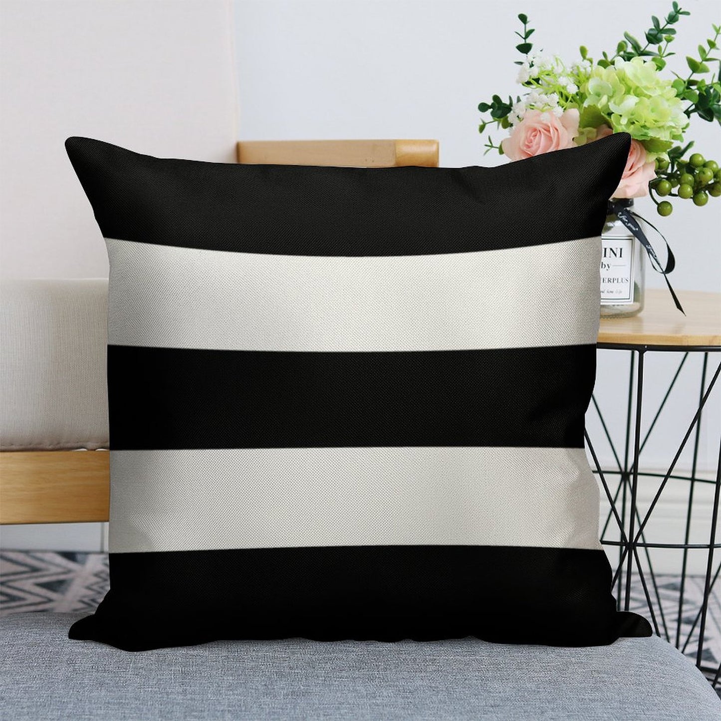 Modern Black White Striped Linen Throw Pillow Cover