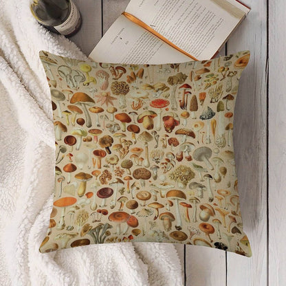 Vintage Mushroom Designs Collection Linen Throw Pillow Cover