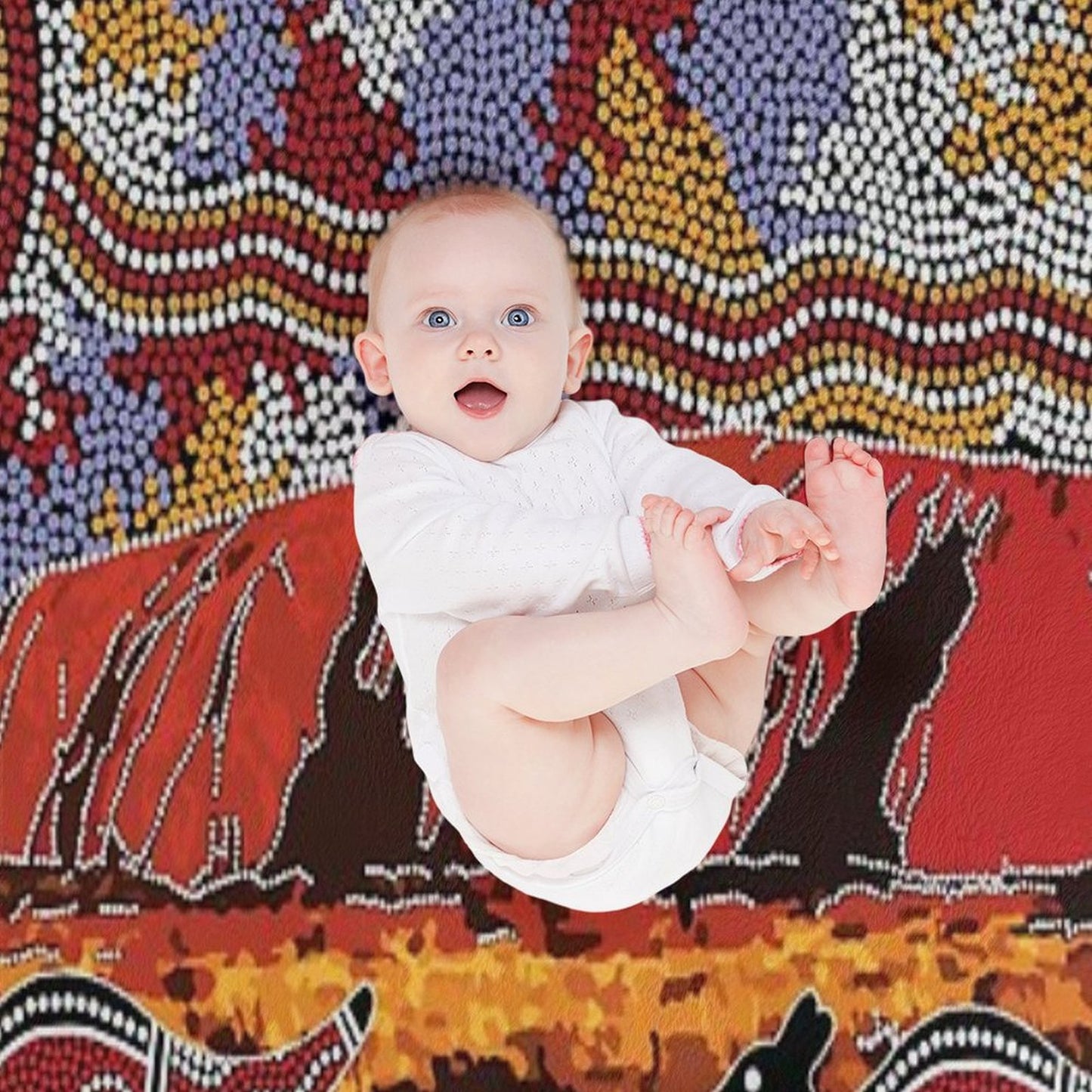 Authentic Aboriginal Art - Uluru  Ayers Rock Throw Blanket